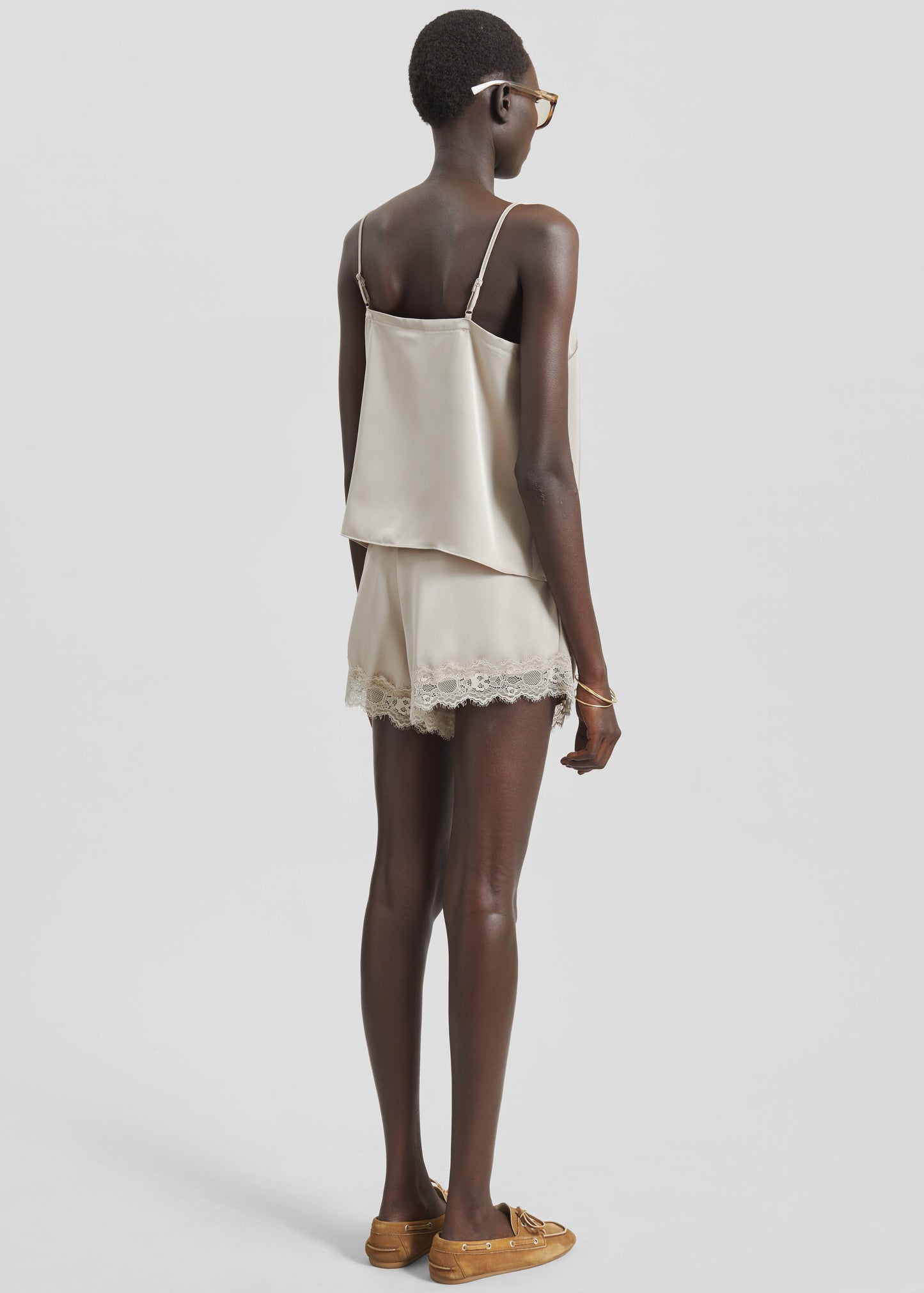 Varnell Satin Lace Shorts - Beige