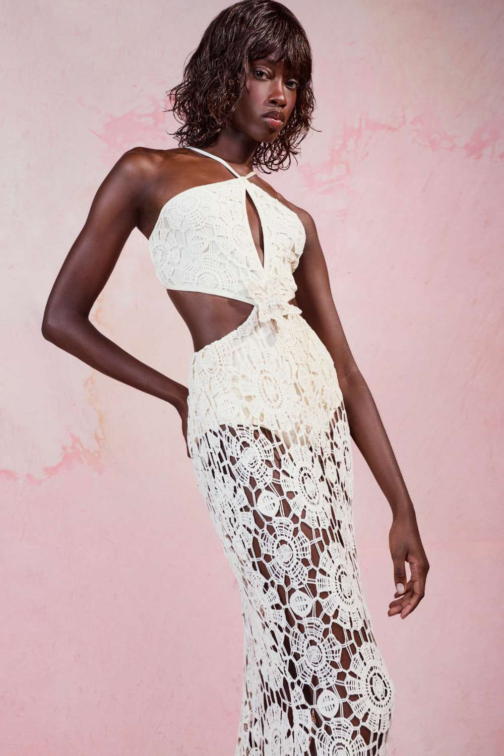 Embroidered Crochet Halterneck Dress