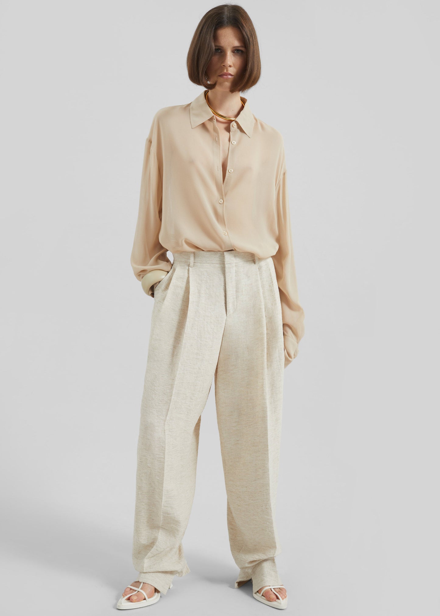 Wendin Pleated Trousers - Beige Melange