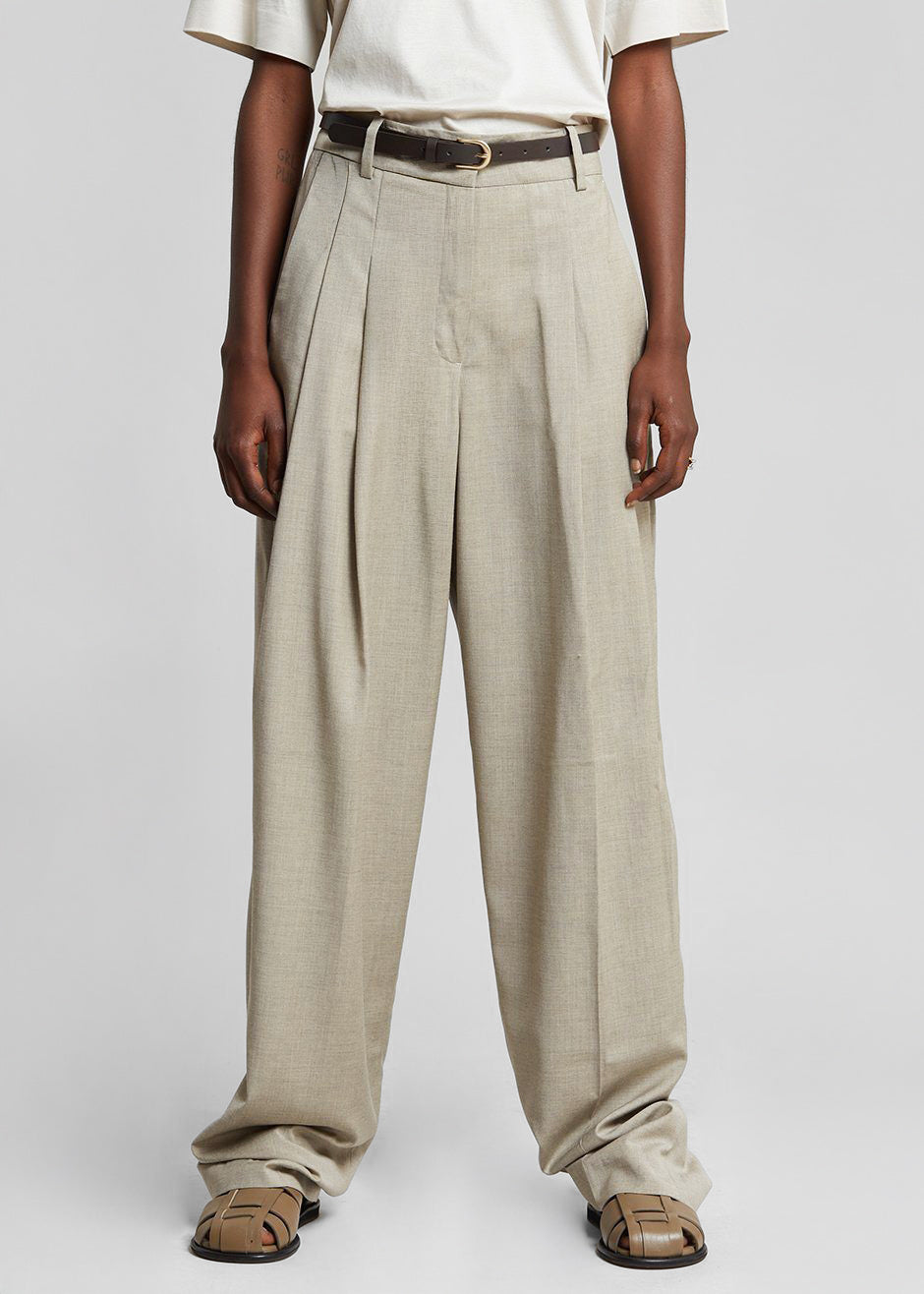 Gelso Pleated Trousers - Light Taupe Melange