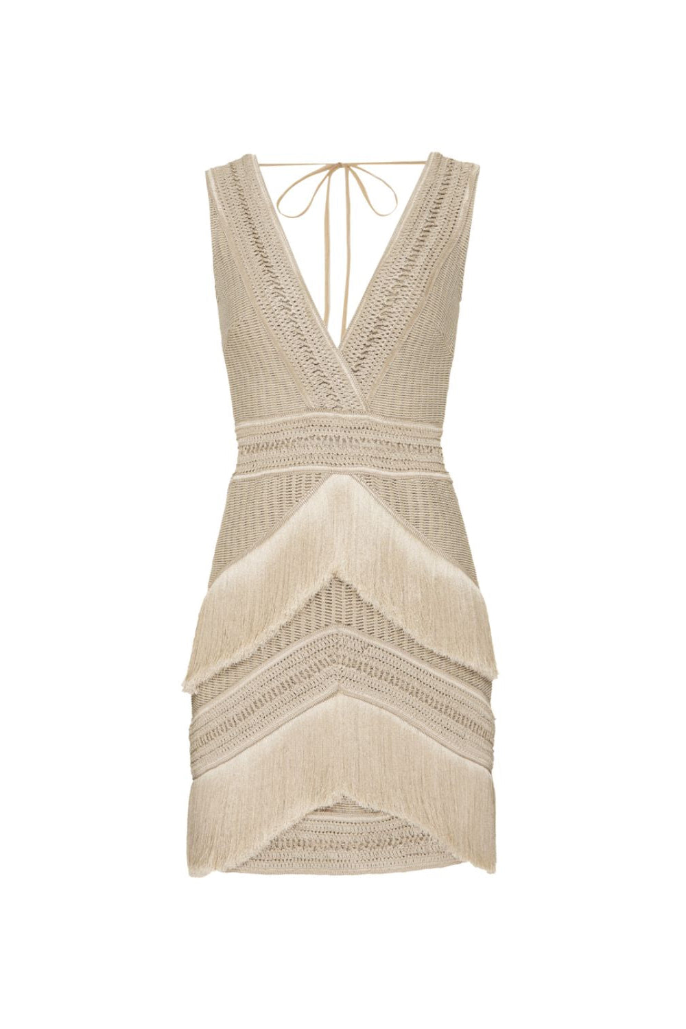 Deep V-Neck Fringe Mini Dress