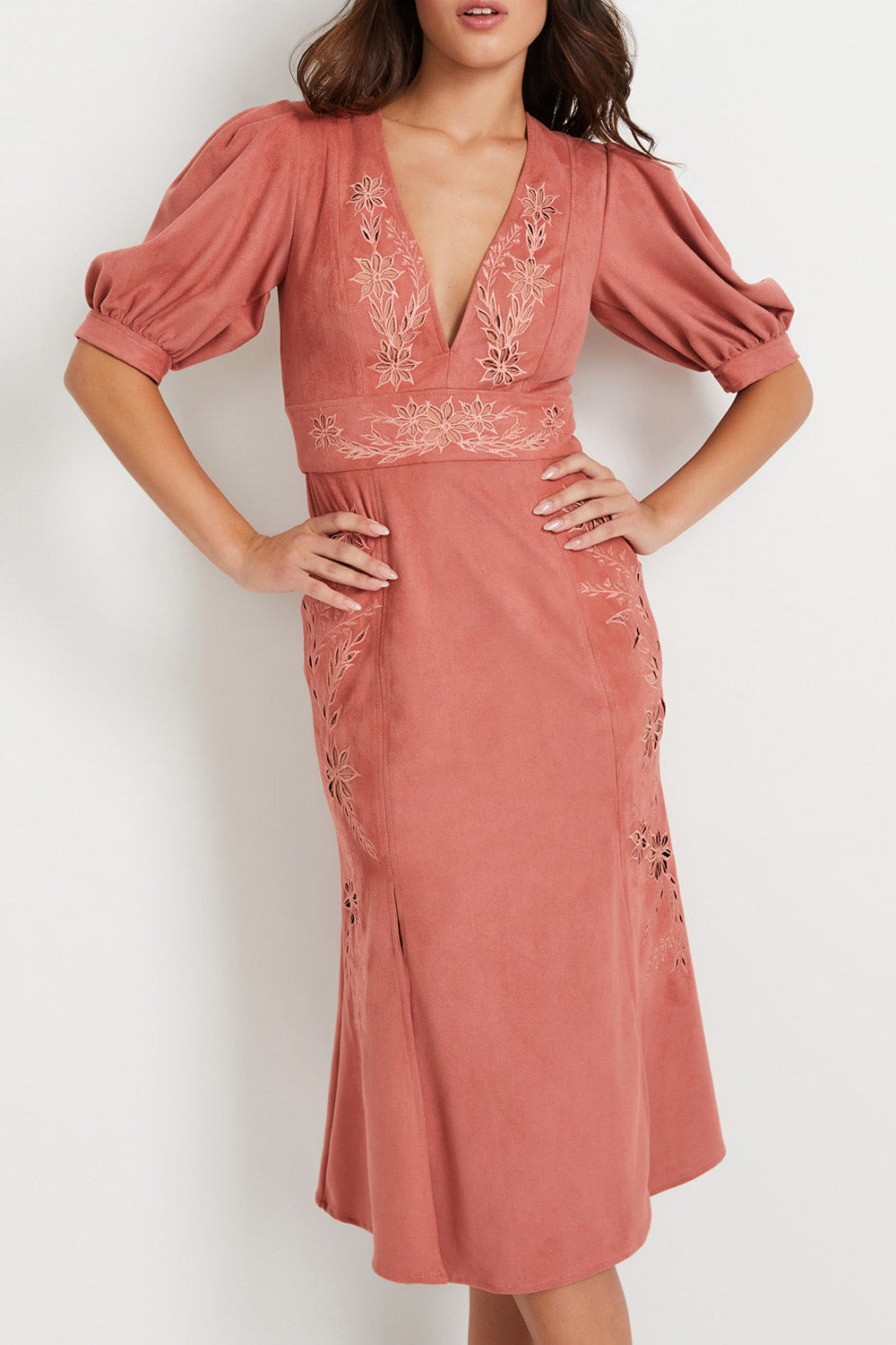 Faux Suede V-Neck Midi Dress (FINAL SALE)
