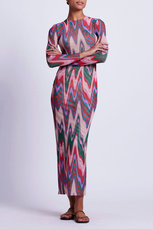 Wave Printed Tulle Maxi Dress