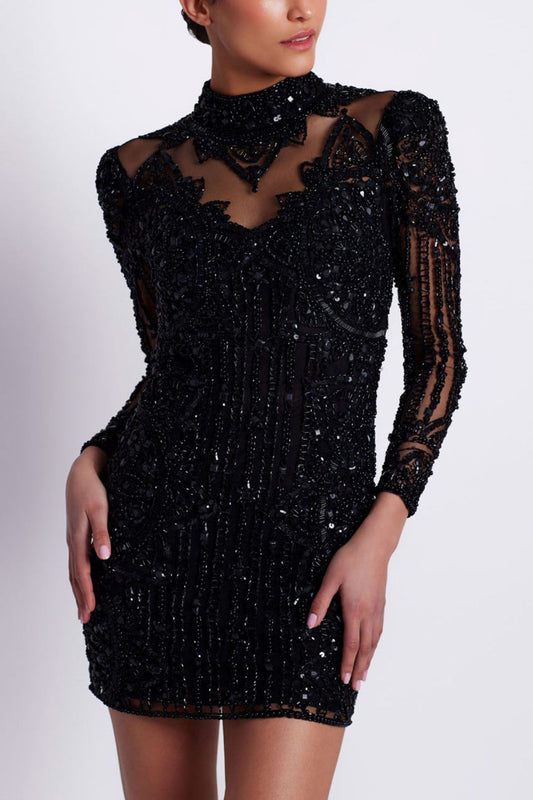 HAND BEADED TULLE COCKTAIL DRESS (EXCLUSIVE)