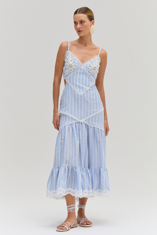 MARINE LINEN CUT OUT MIDI DRESS