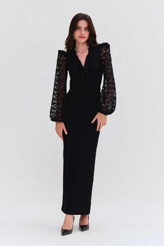 LACE DEEP V MIDI DRESS