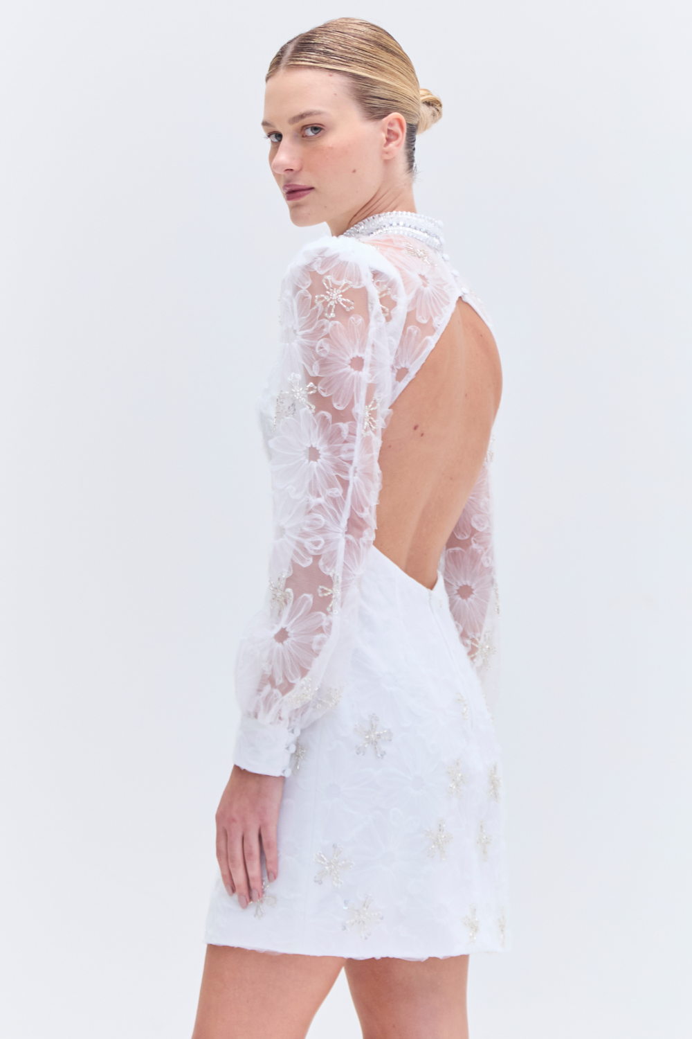 BEADED LACE MINI DRESS