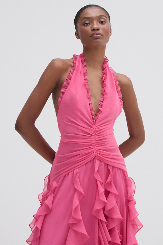 SILK PLISSE PLUNGE GOWN