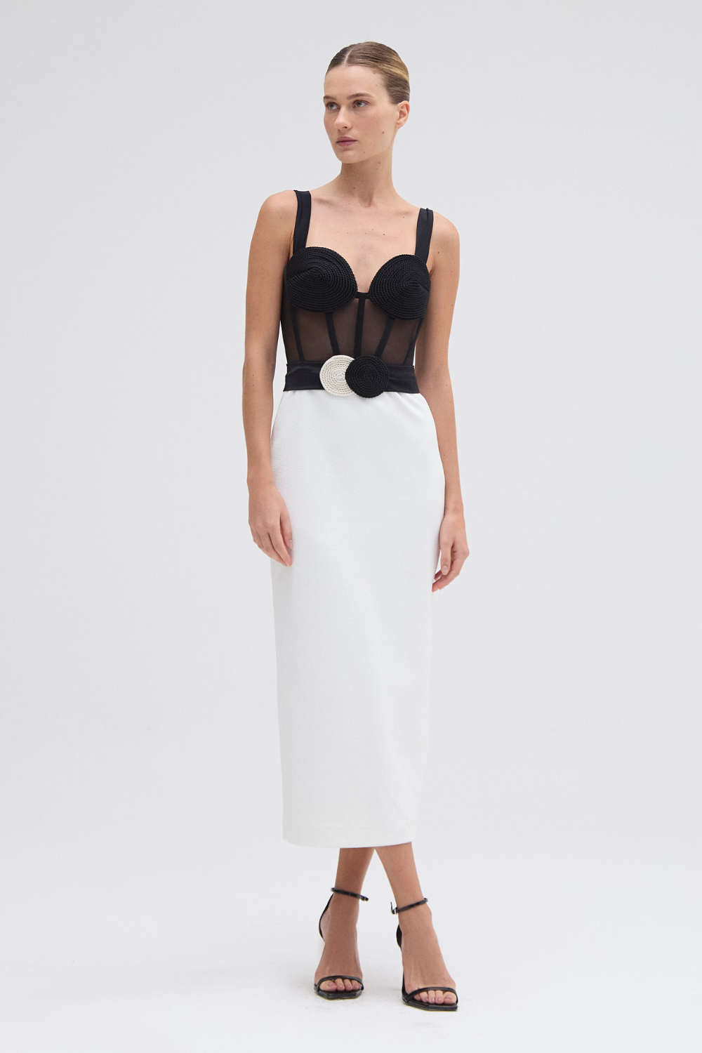 JERSEY SANDS CORSET MIDI DRESS