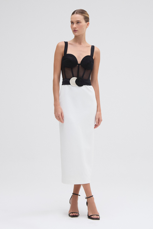 JERSEY SANDS CORSET MIDI DRESS