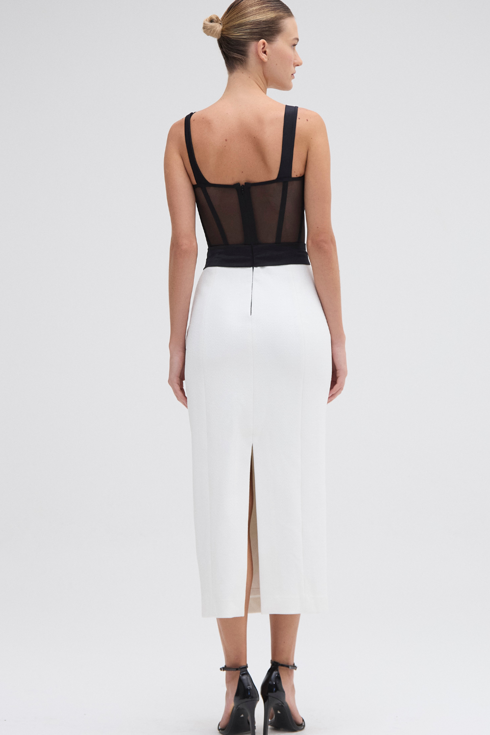 JERSEY SANDS CORSET MIDI DRESS