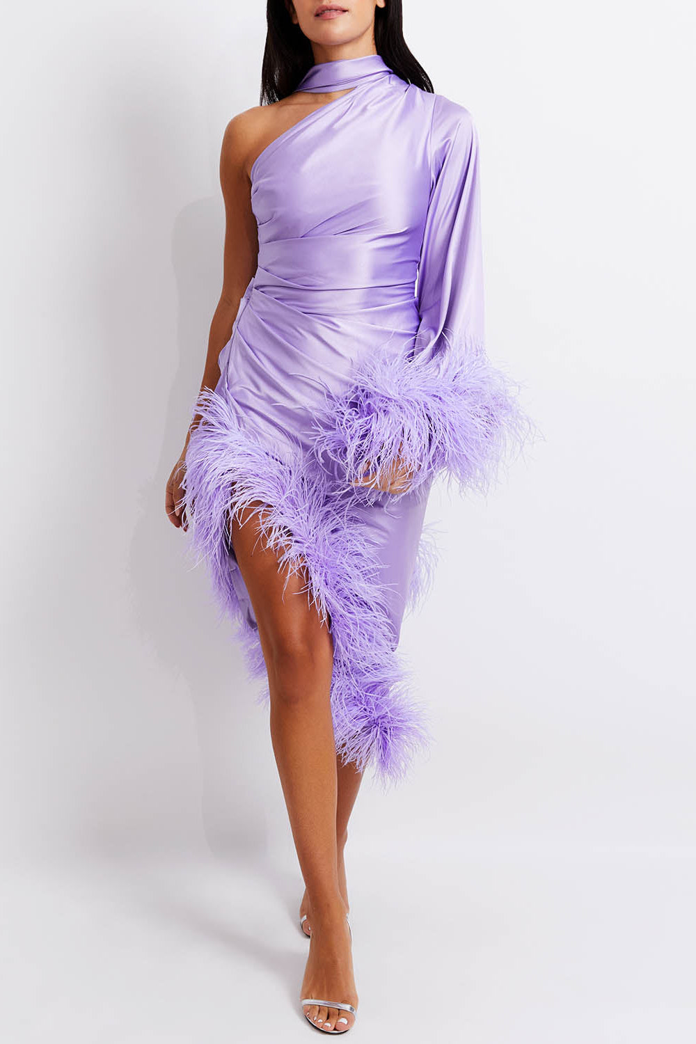 Feather Trim Oscar Dress