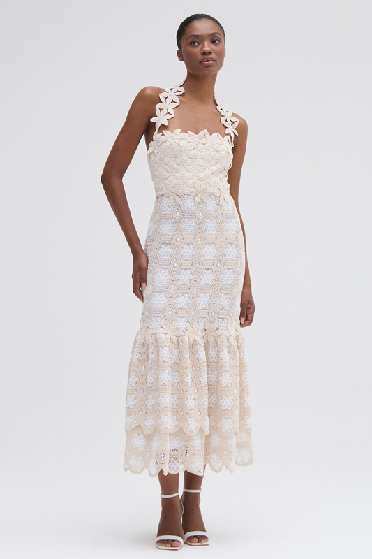 NATURAL CROCHET MIDI DRESS