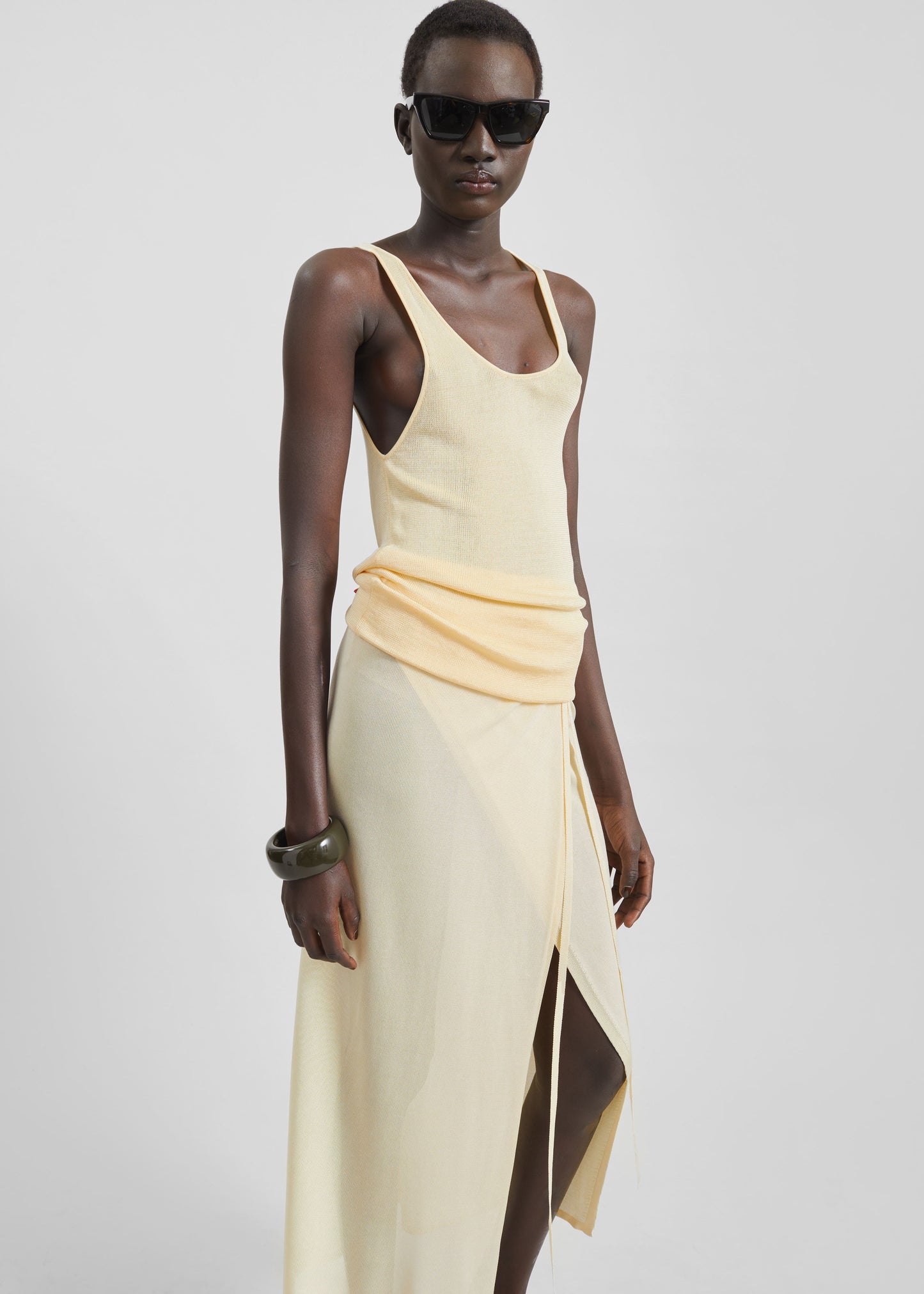 Alsen Thin Knit Wrap Skirt - Pale Yellow