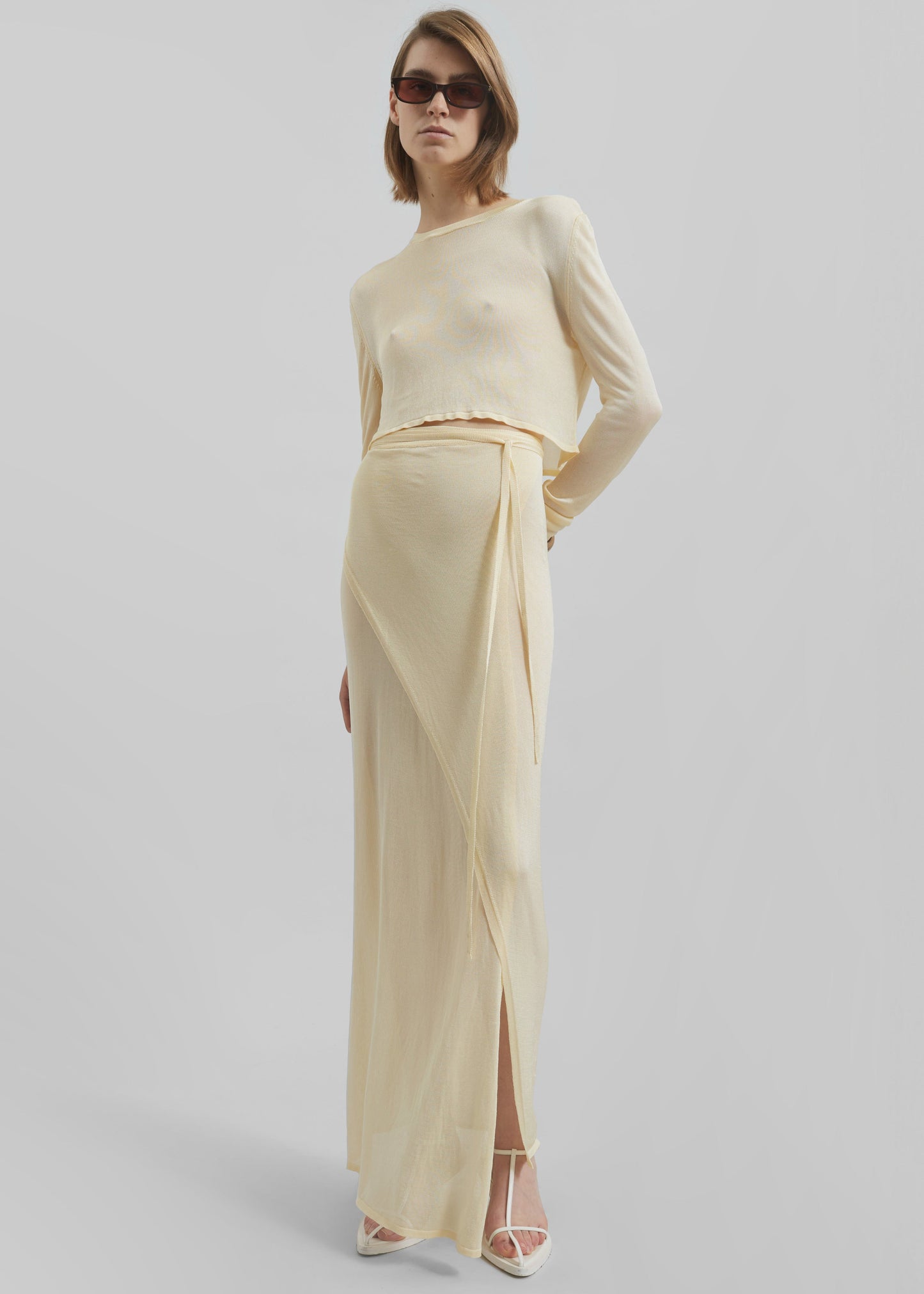 Alsen Thin Knit Wrap Skirt - Pale Yellow