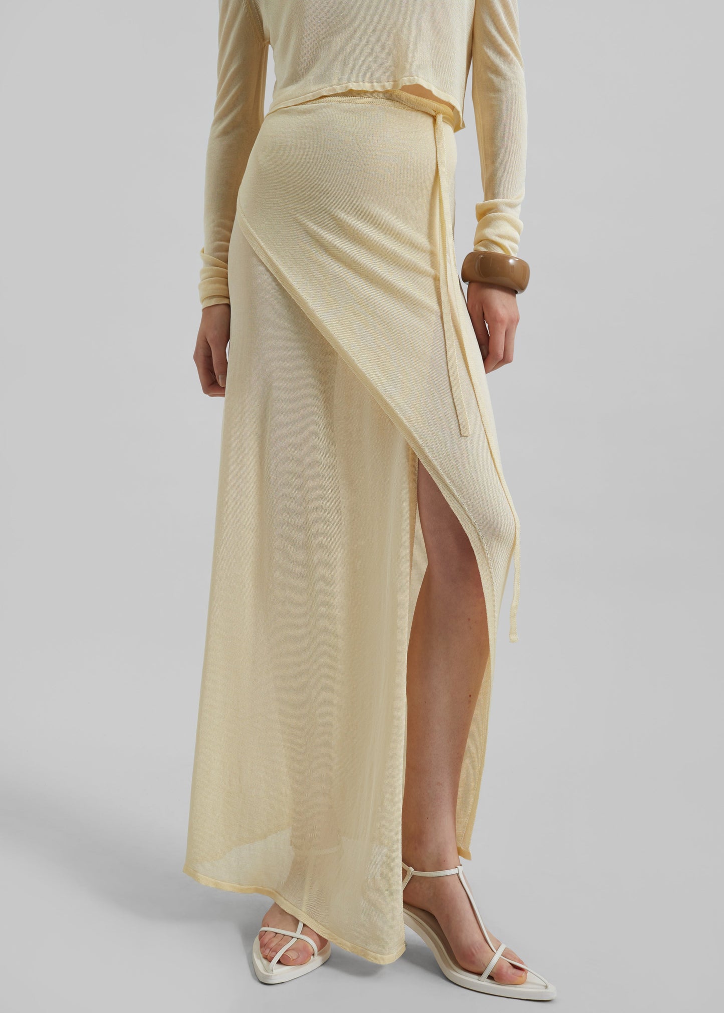 Alsen Thin Knit Wrap Skirt - Pale Yellow