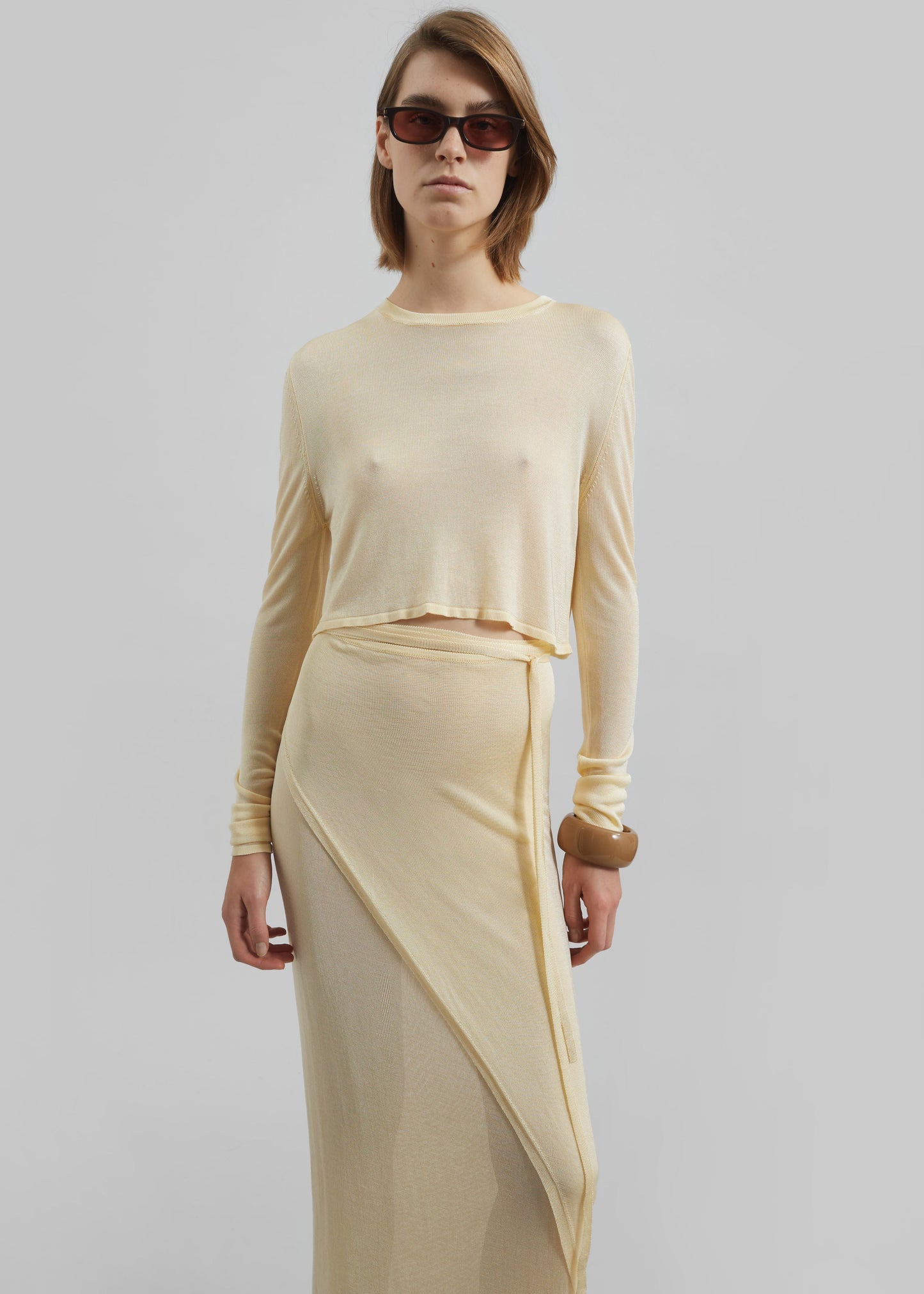 Alsen Thin Knit Wrap Skirt - Pale Yellow