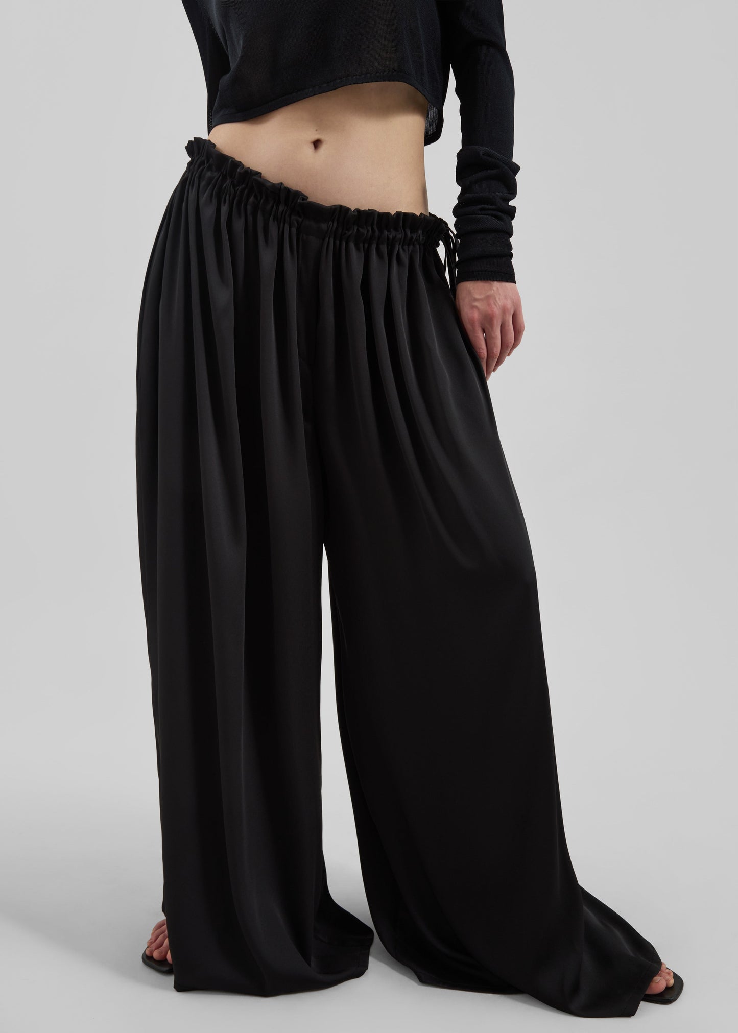 Arleth Satin Sheer Drawstring Pants - Black