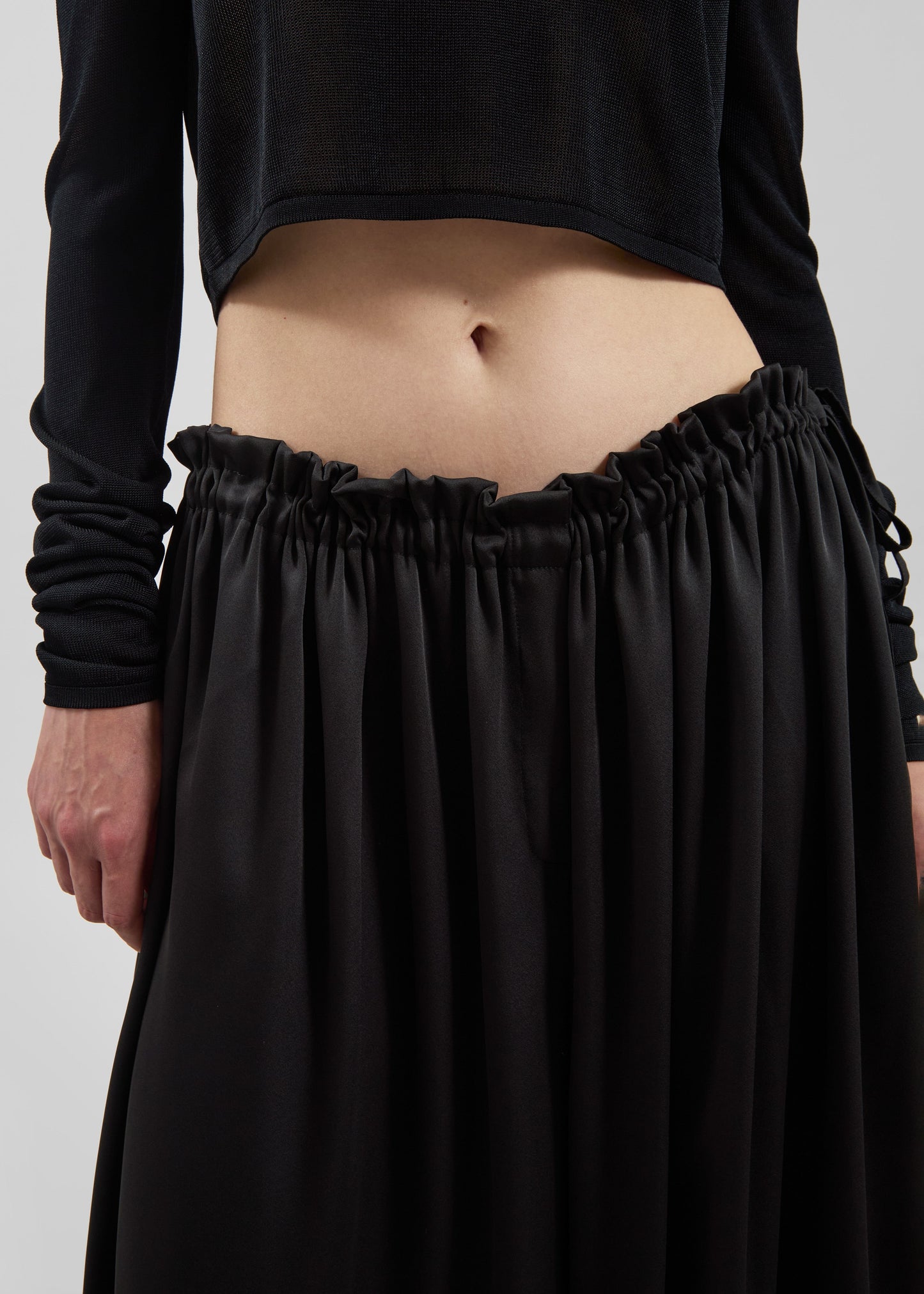 Arleth Satin Sheer Drawstring Pants - Black
