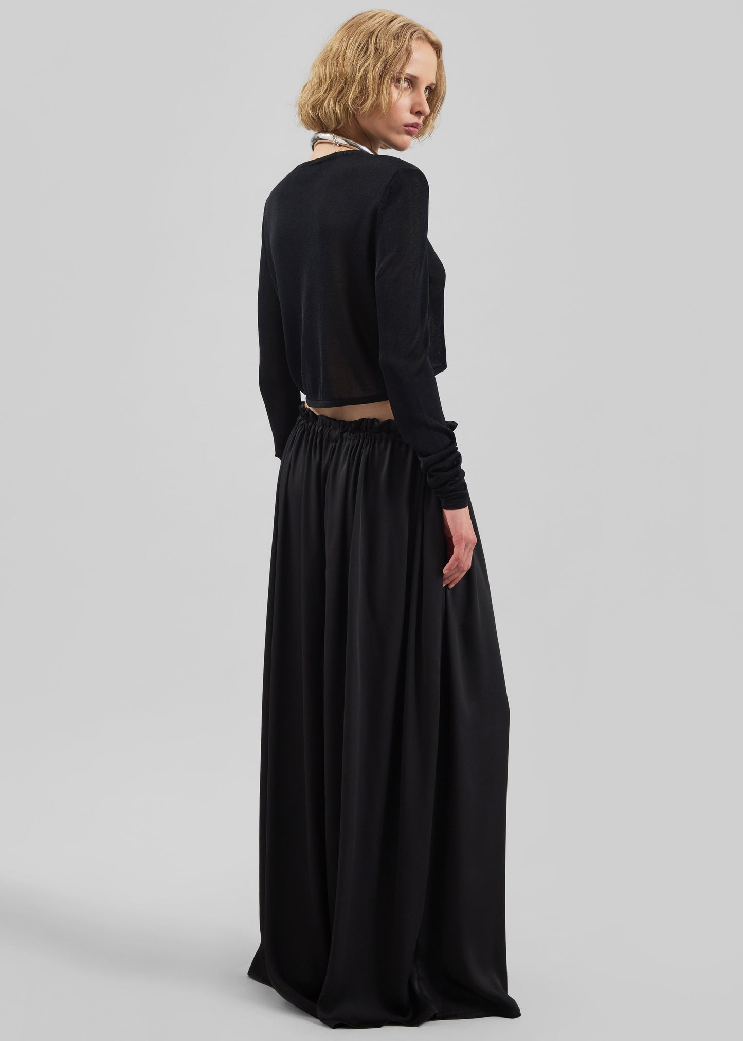 Arleth Satin Sheer Drawstring Pants - Black