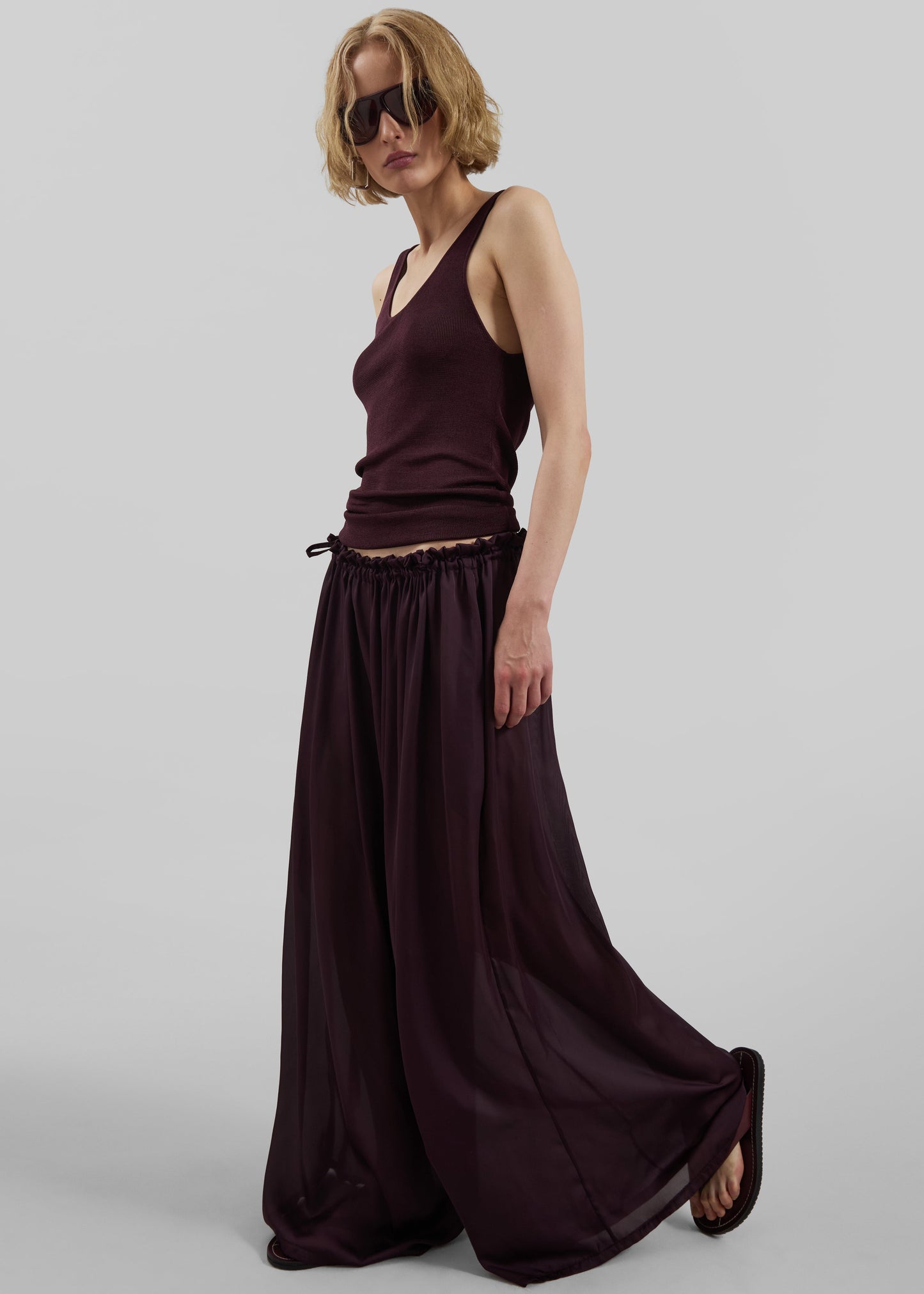 Arleth Satin Sheer Drawstring Pants - Plum