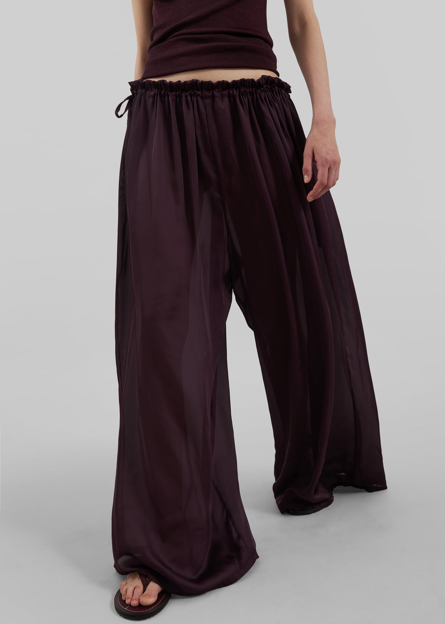 Arleth Satin Sheer Drawstring Pants - Plum
