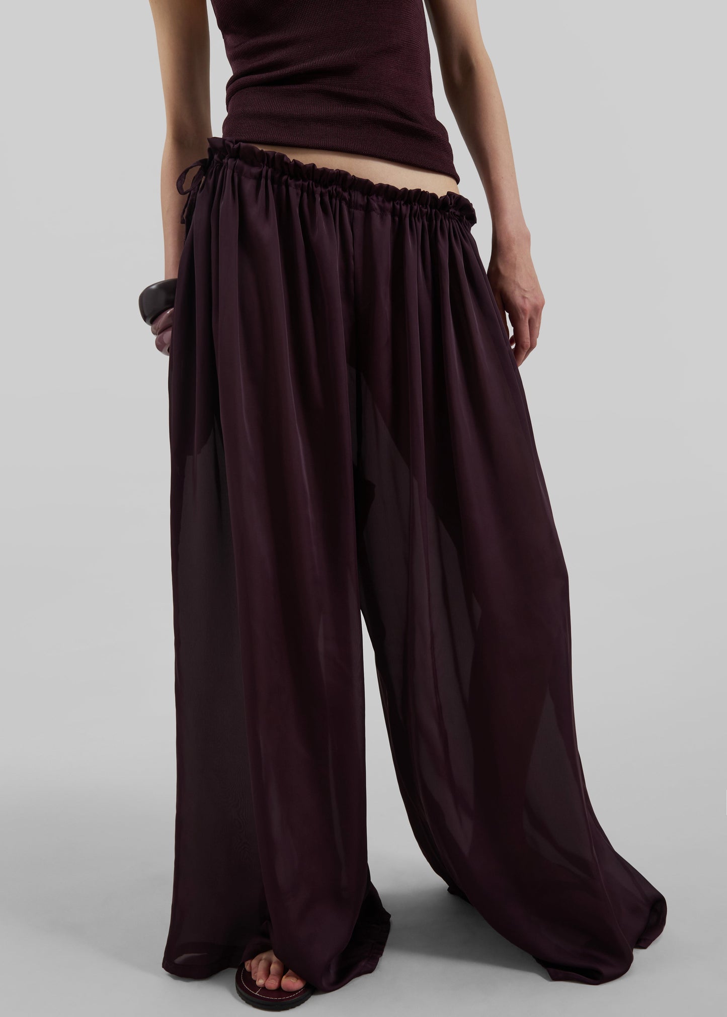 Arleth Satin Sheer Drawstring Pants - Plum