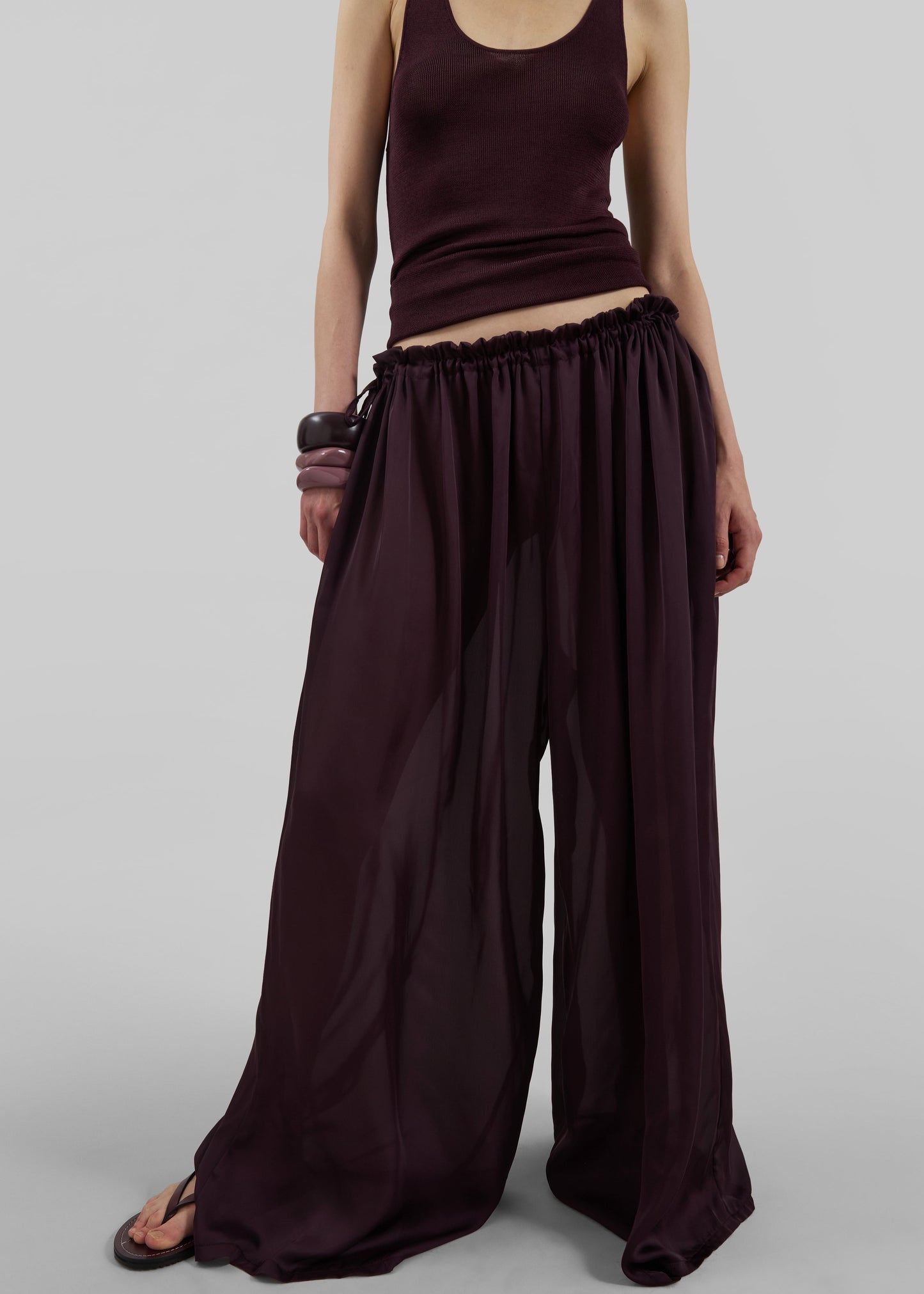 Arleth Satin Sheer Drawstring Pants - Plum
