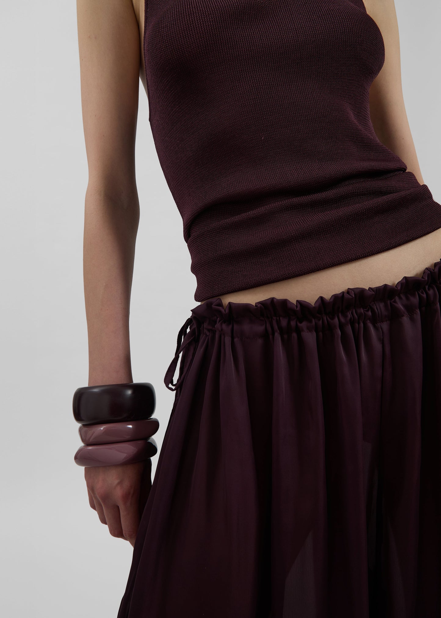 Arleth Satin Sheer Drawstring Pants - Plum