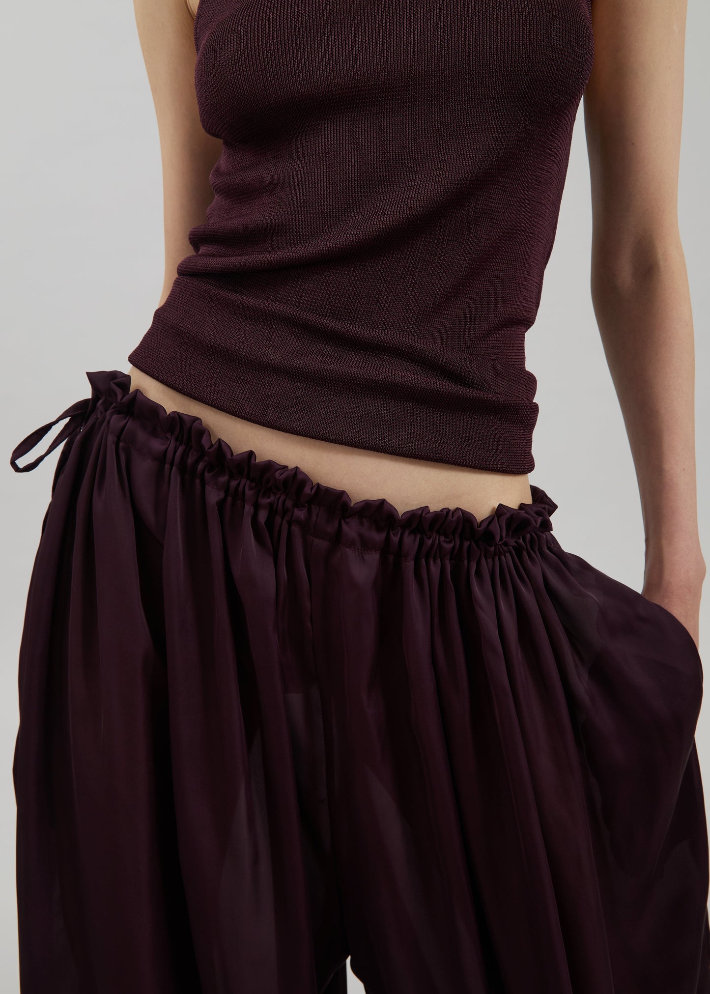Arleth Satin Sheer Drawstring Pants - Plum