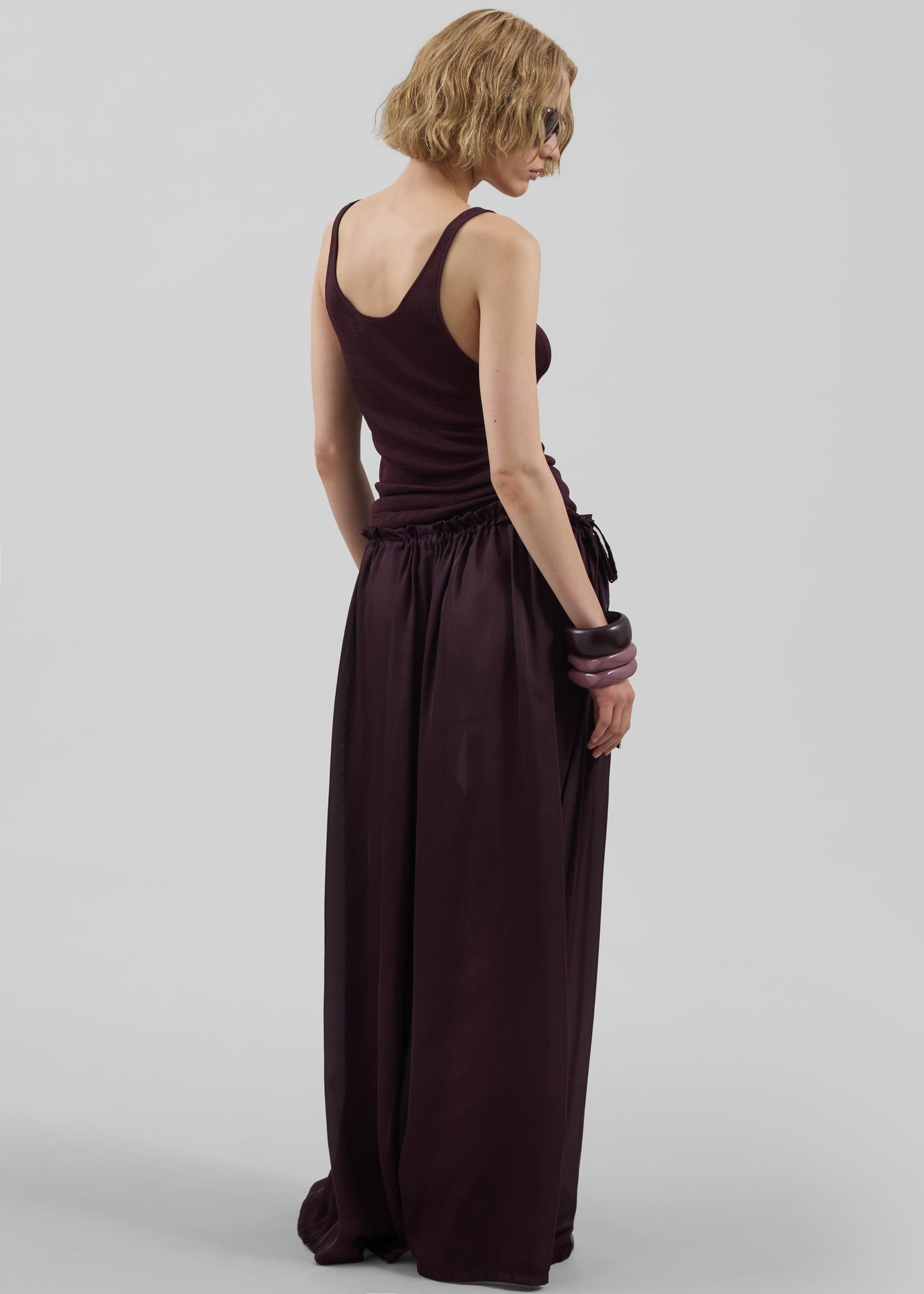 Arleth Satin Sheer Drawstring Pants - Plum
