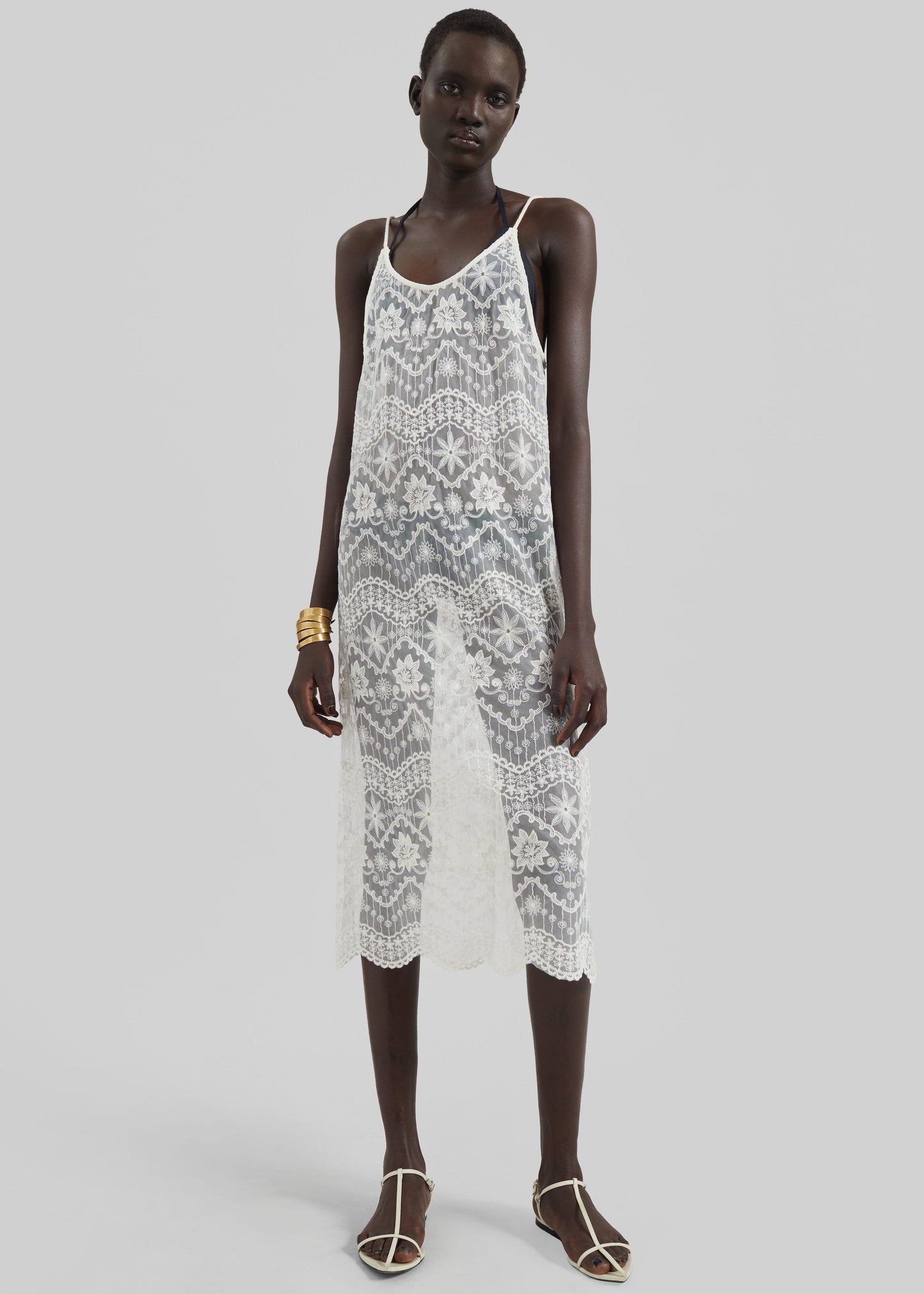 Berzi Sheer Lace Midi Dress - White