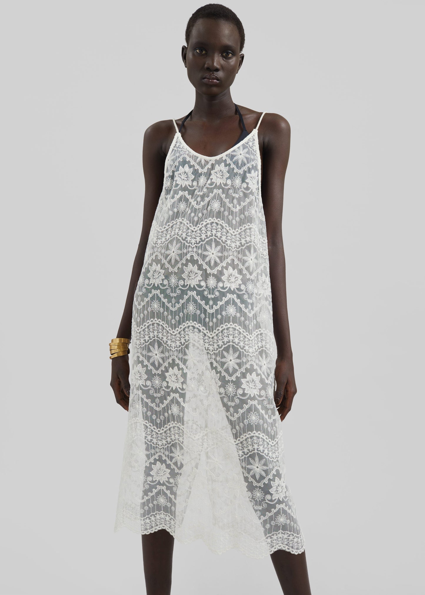 Berzi Sheer Lace Midi Dress - White