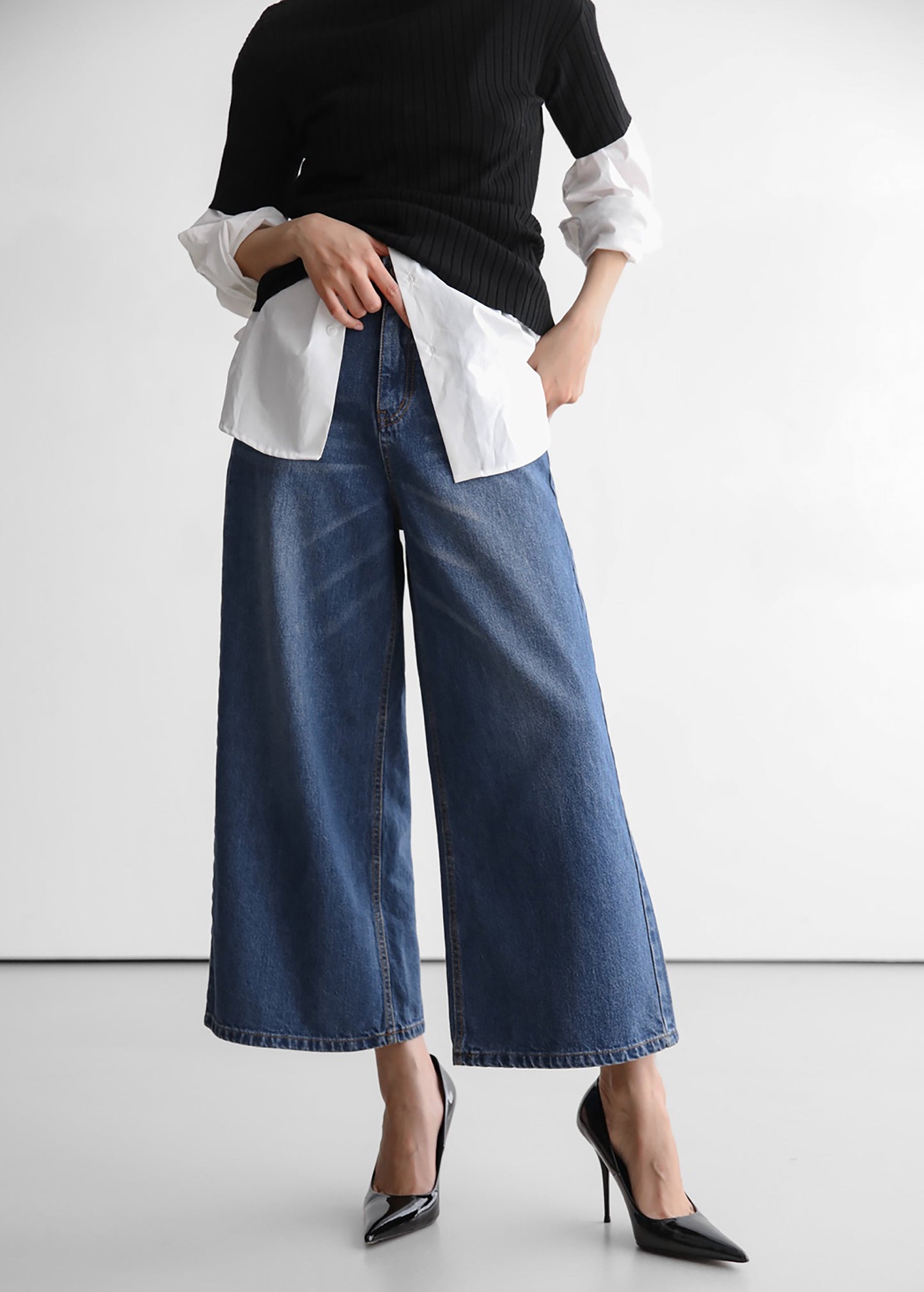Besdon Denim Culottes - Medium Wash