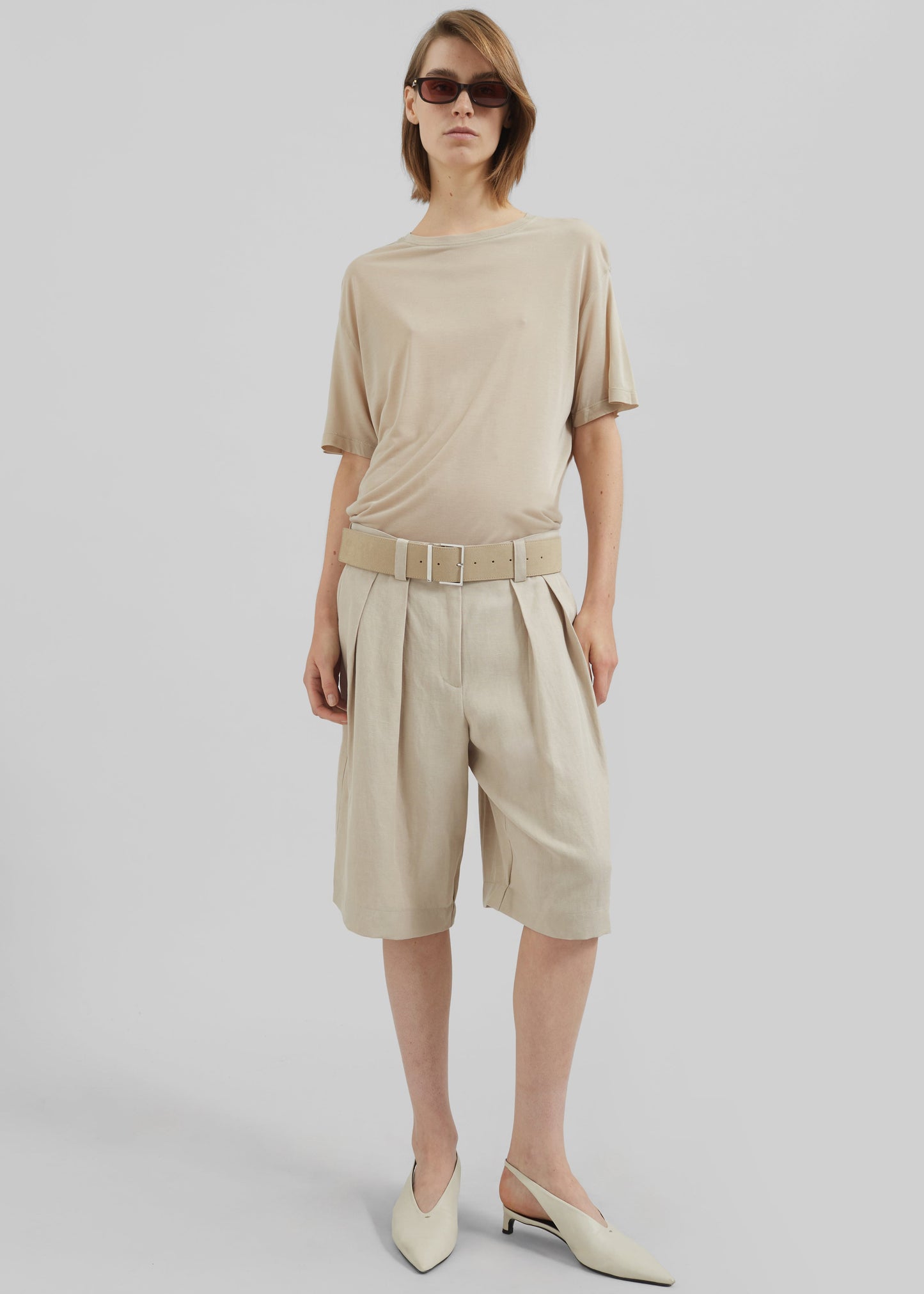 Bilbao Pleated Linen Bermuda Shorts - Cement