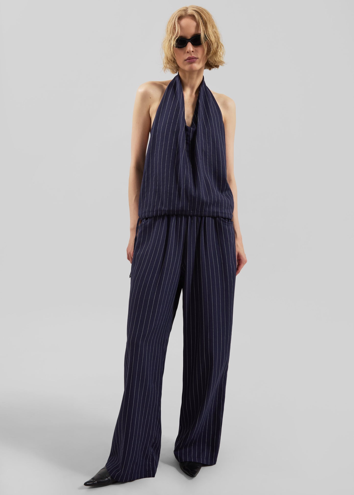 Branton Drawstring Pants - Navy/White Pinstripe