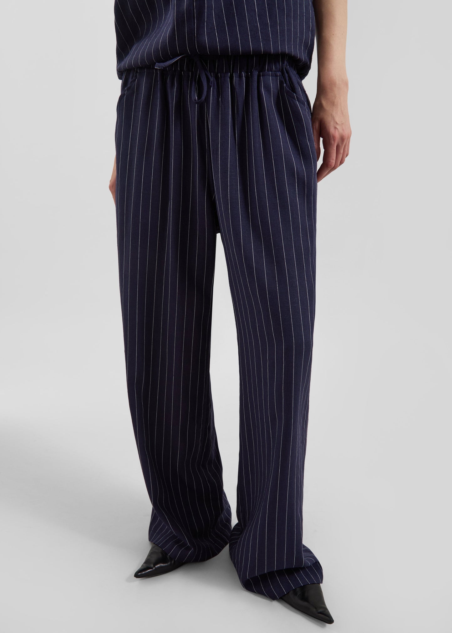 Branton Drawstring Pants - Navy/White Pinstripe