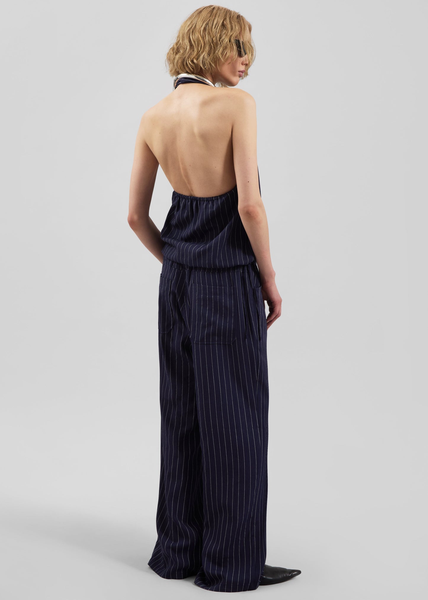 Branton Drawstring Pants - Navy/White Pinstripe