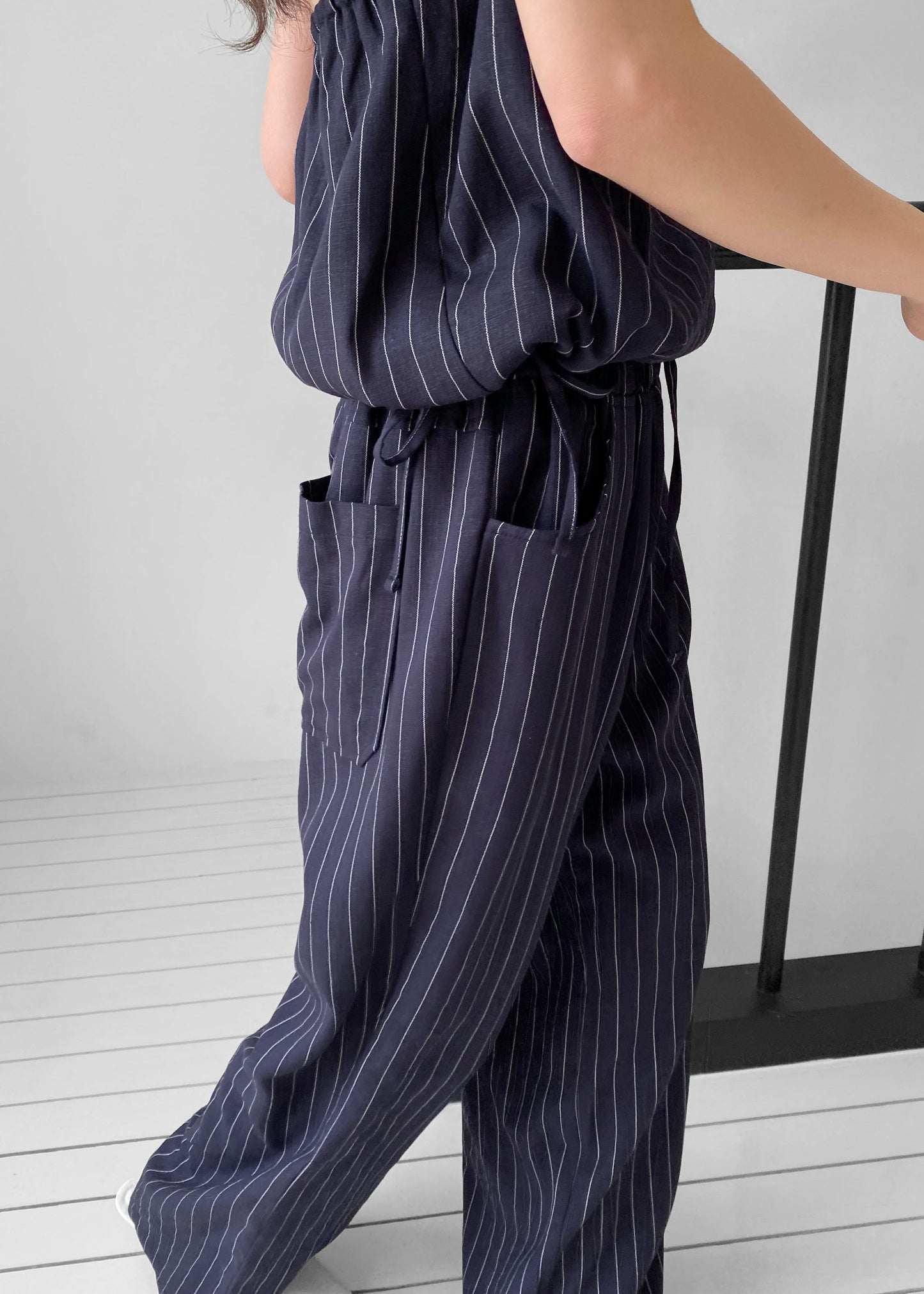 Branton Drawstring Pants - Navy/White Pinstripe