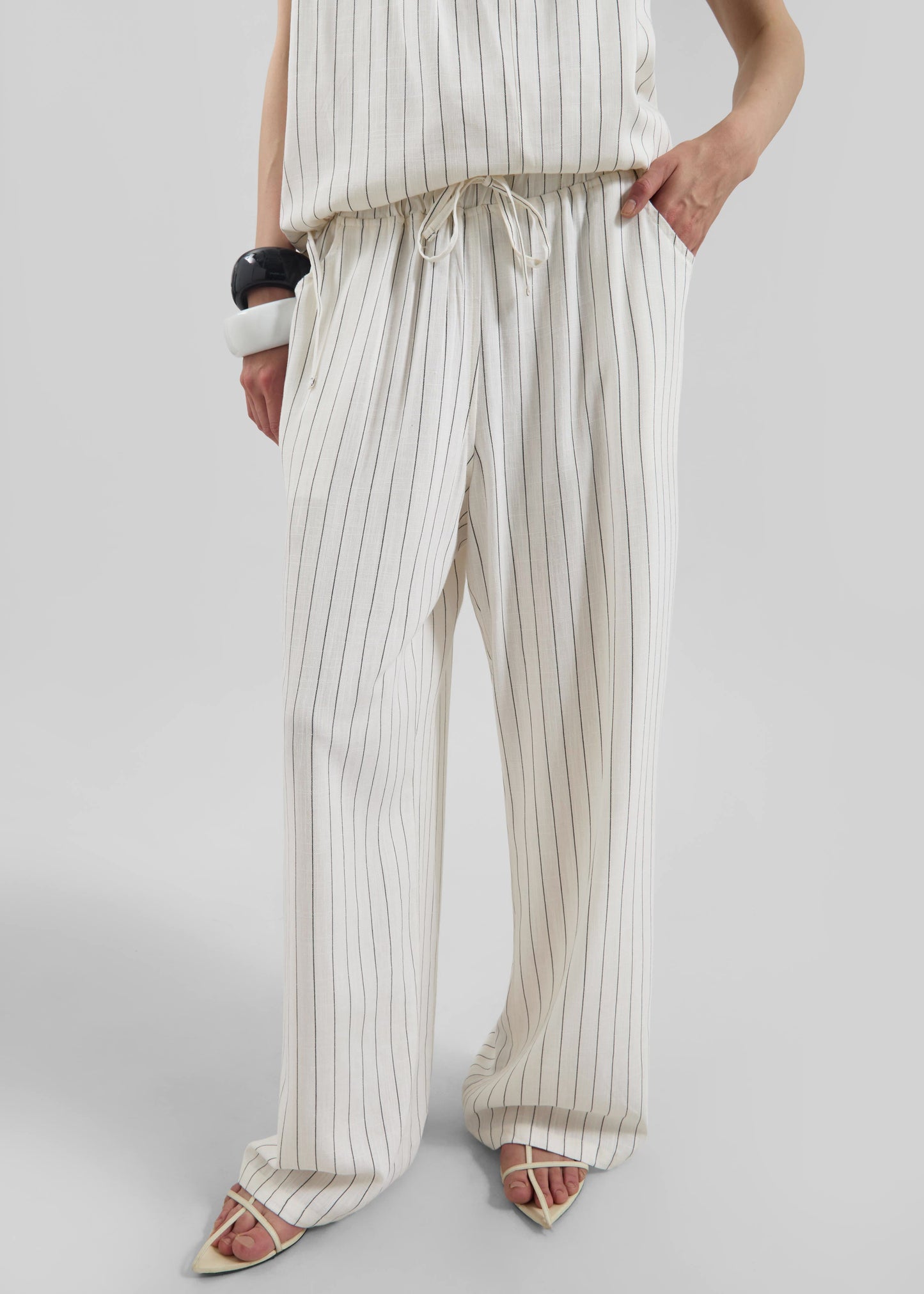 Branton Drawstring Pants - White/Black Pinstripe