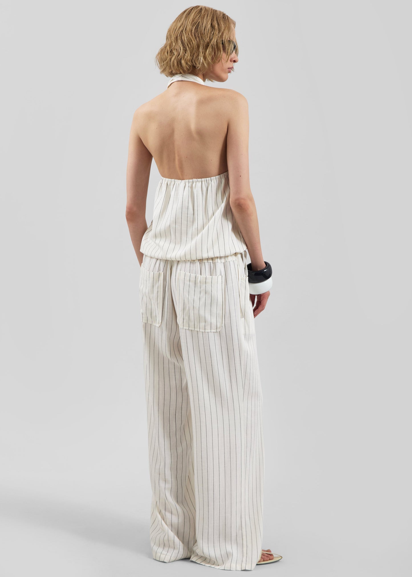 Branton Drawstring Pants - White/Black Pinstripe