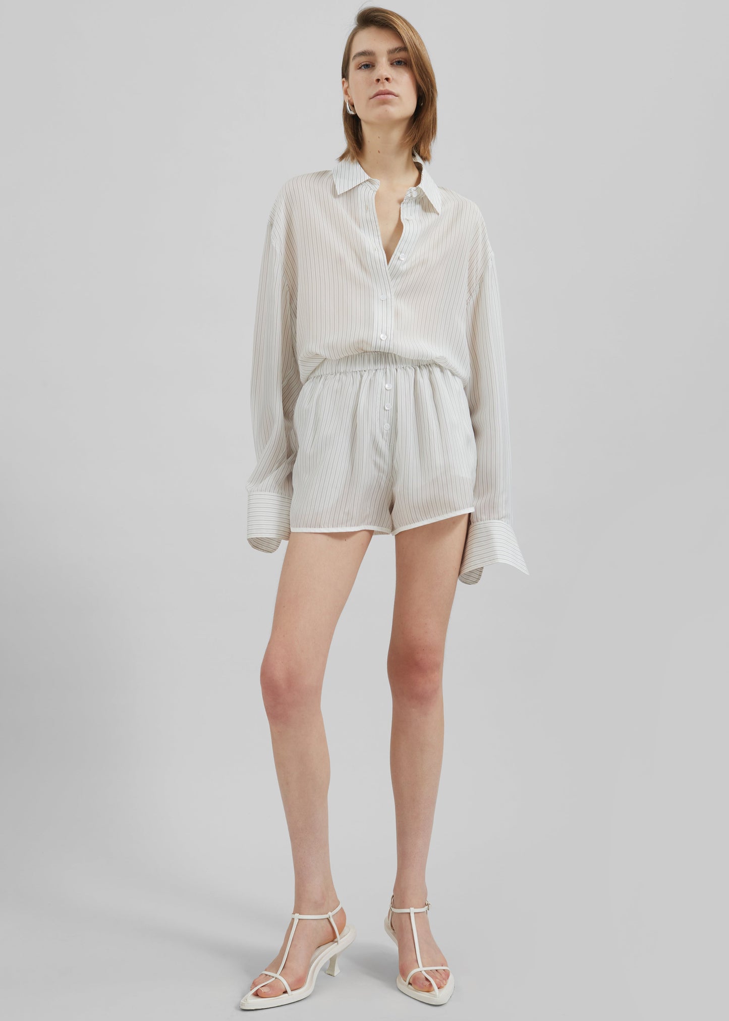 Brenna Double Striped Shorts - White/Black Stripe