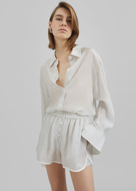 Brenna Double Striped Shorts - White/Black Stripe