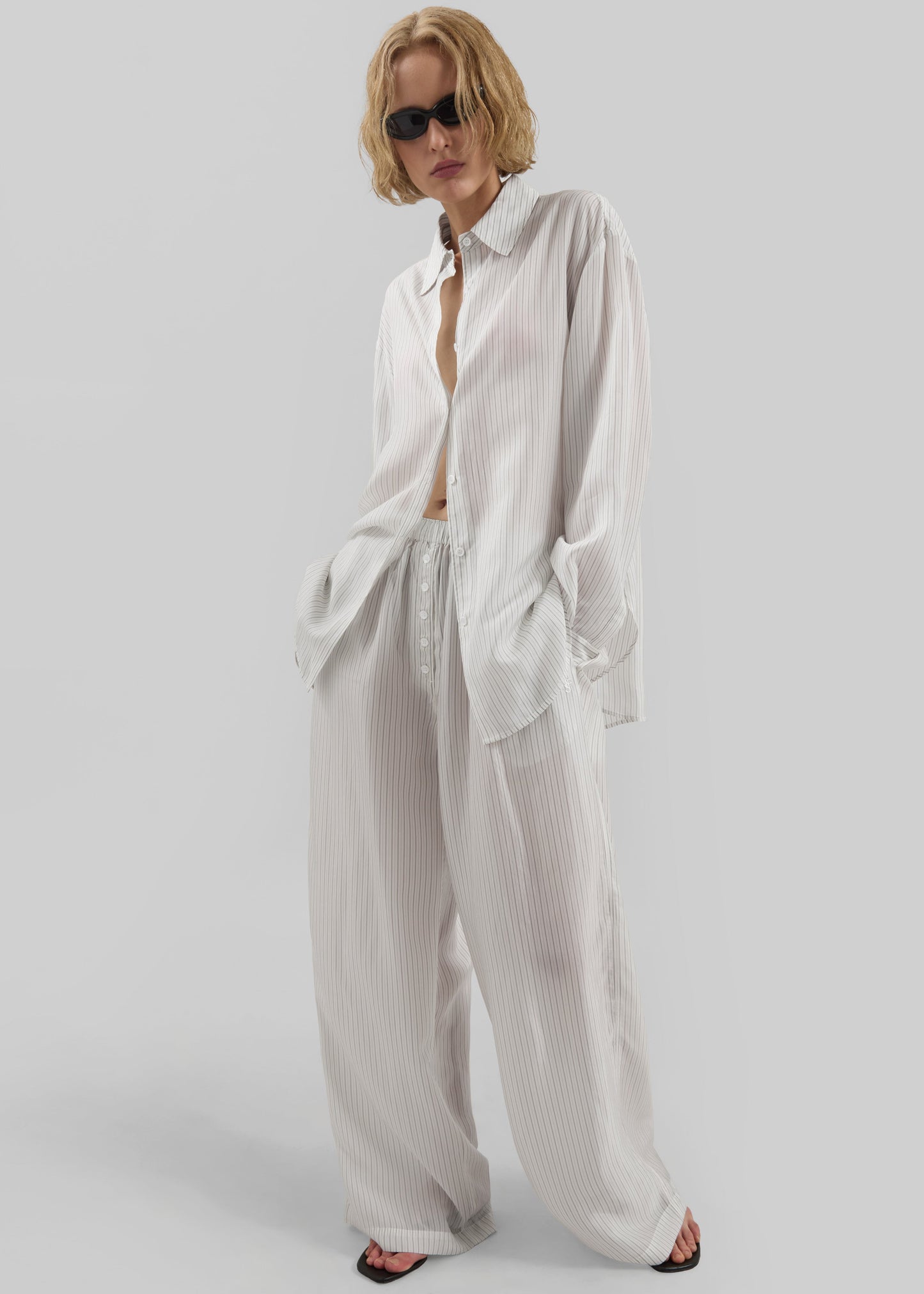 Brenna Double Striped Wide Pants - White/Black Stripe