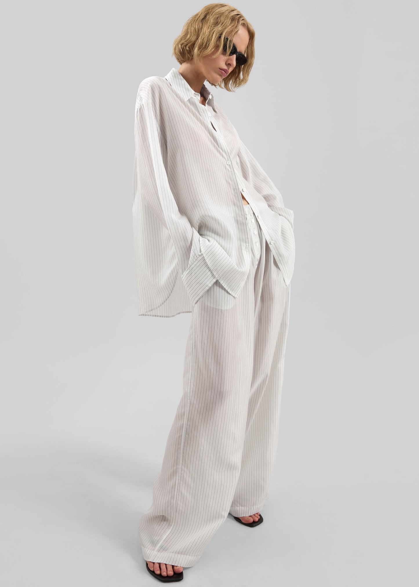 Brenna Double Striped Wide Pants - White/Black Stripe