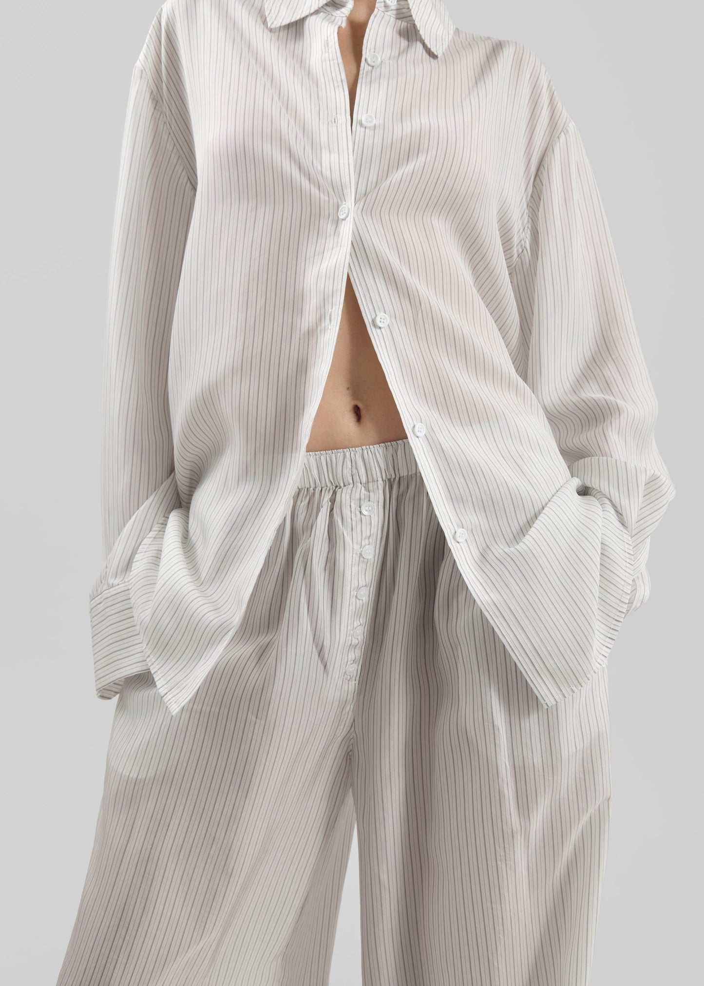 Brenna Double Striped Wide Pants - White/Black Stripe