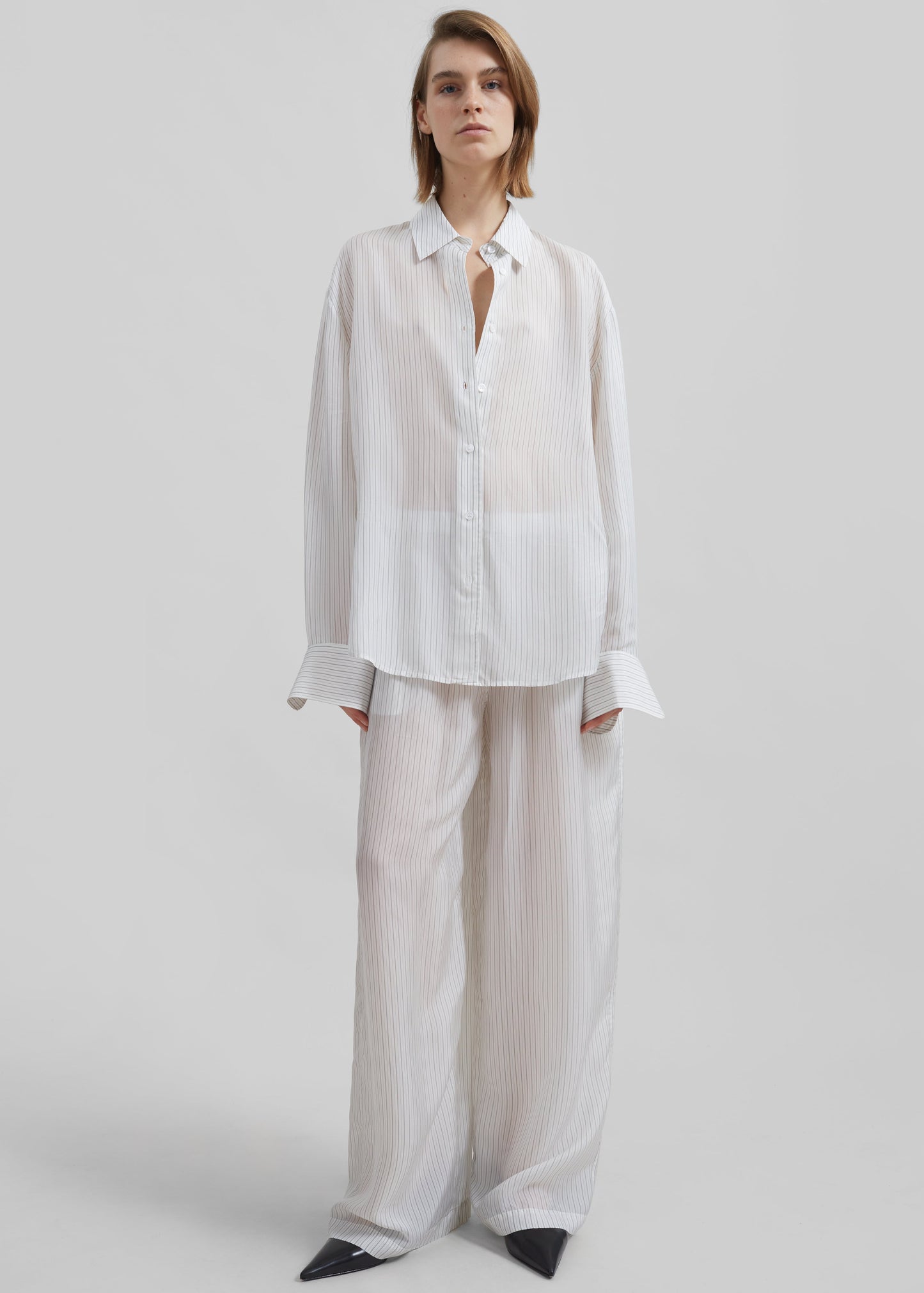 Brenna Double Striped Wide Pants - White/Black Stripe