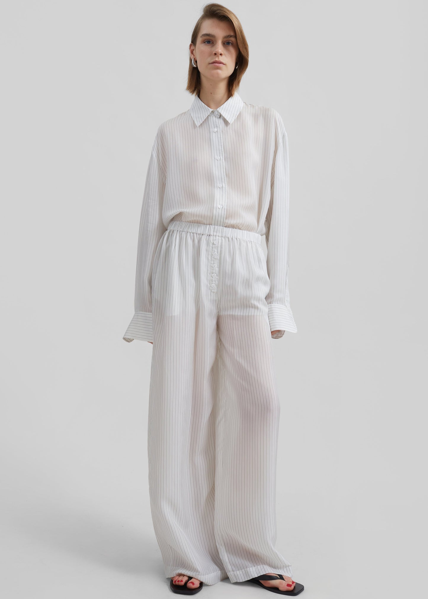 Brenna Double Striped Wide Pants - White/Black Stripe