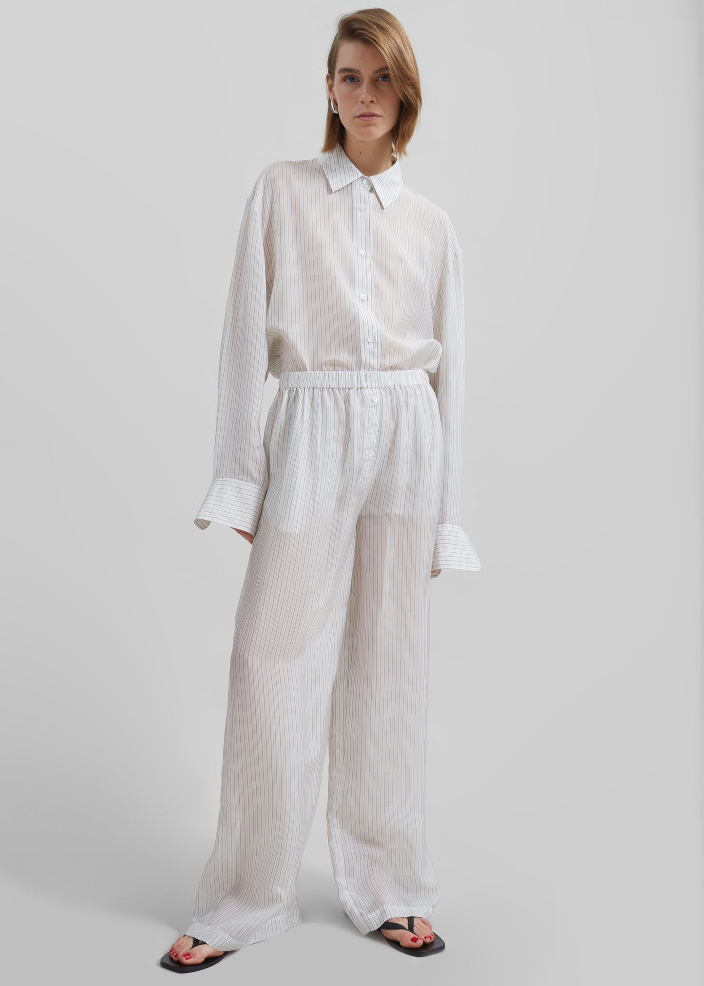 Brenna Double Striped Wide Pants - White/Black Stripe