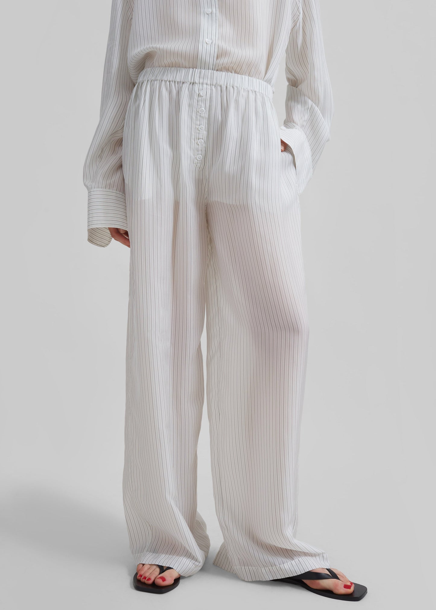 Brenna Double Striped Wide Pants - White/Black Stripe